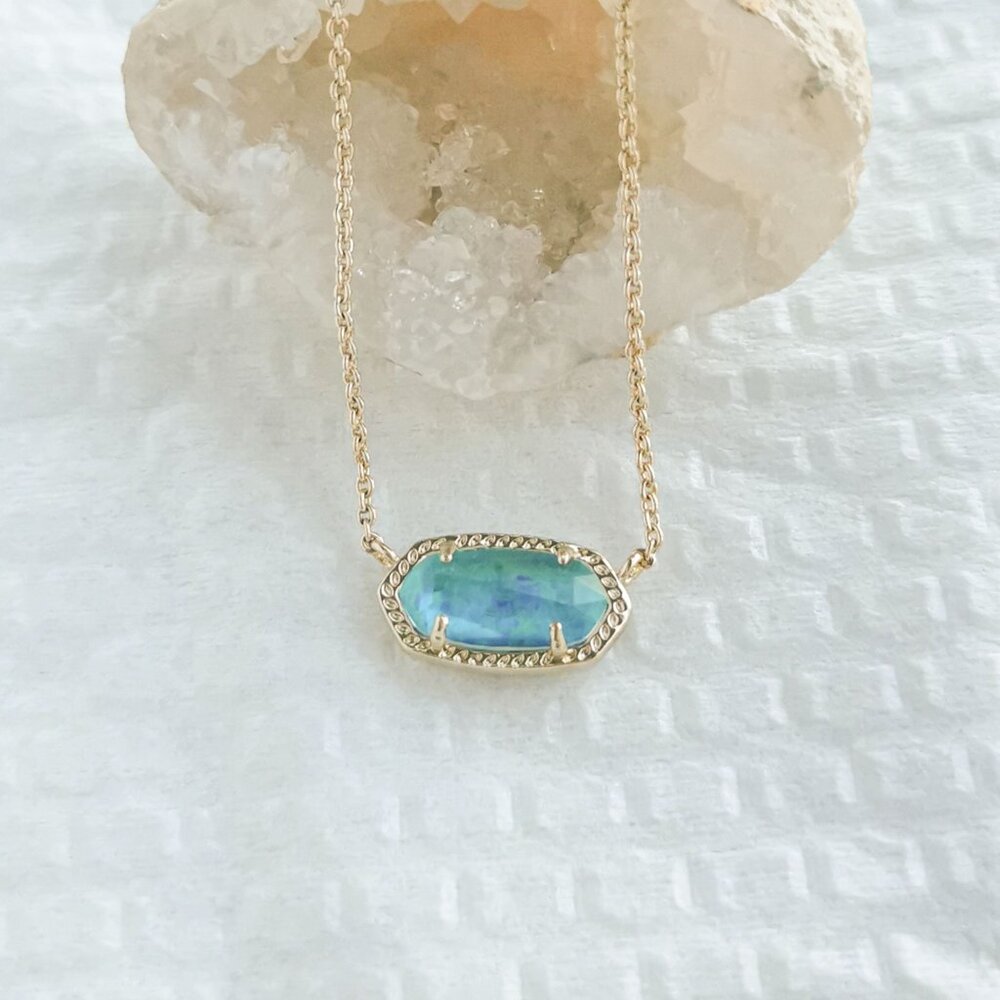 New Gold Kendra Scott Elisa Aqua Kyocera Opal Pendant Necklace